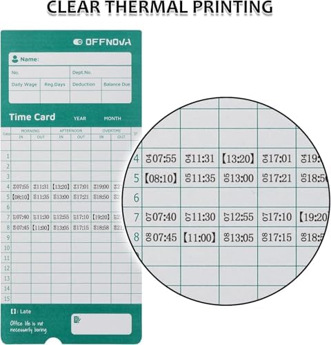 OFFNOVA Thermal Employee Time Cards, Monthly Double-Sided Punch Cards, 3.3" x 7.3", Auto Sensing & Auto Mark Late/Early Leave, 100 Pack for Office Time Clock