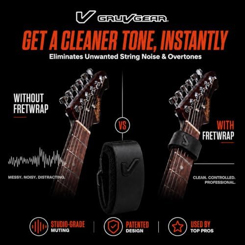 Gruv Gear Fret Wrap & Guitar Mute, Fretwrap for Acoustic, Electric & Bass | String Dampener Recording, Tapping & Practice Accessory (1 Pack, Medium Steel, Fits 5 String Bass, 7 String Guitar)