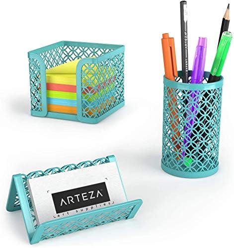 ARTEZA 6-Piece Teal Desk Accessories Set, Essential Desktop Organizer for Home Office, Includes Paper Organizer, Pencil Holder, Letter Sorter & More, Teal Office Supplies
