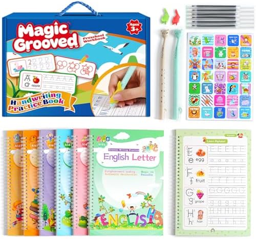 Magical Handwriting Workbooks Handwriting Practice Copybook, Handwriting Aid Magic Pen Reusable Copybook Grooves Template Design for Children Books Suitable for Children's Learning (6)