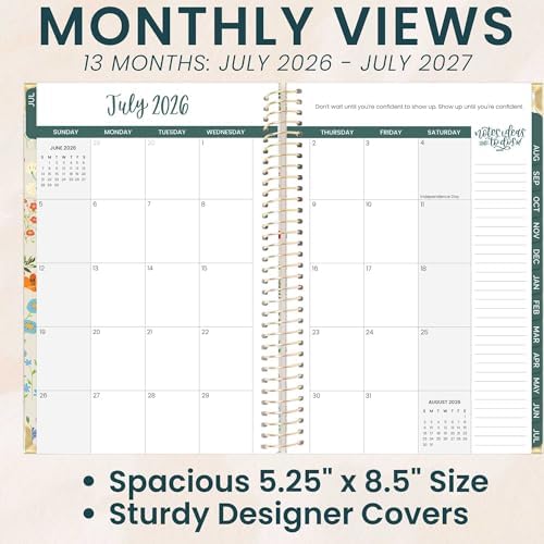 bloom daily planners Hard Cover Planner 2026-2027 for Women - Academic Year (July 2026 - July 2027) 13 Months - A5 Monthly & Weekly Agenda Book - 5.5” x 8.25” - Garden Party, Beige