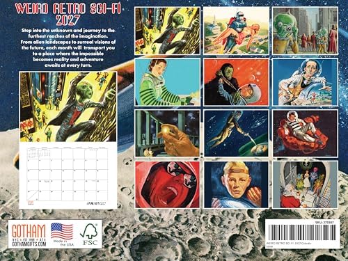 Weird Retro Sci Fi Calendar 2027 Vintage Scifi Monthly Wall Calender 12 Month