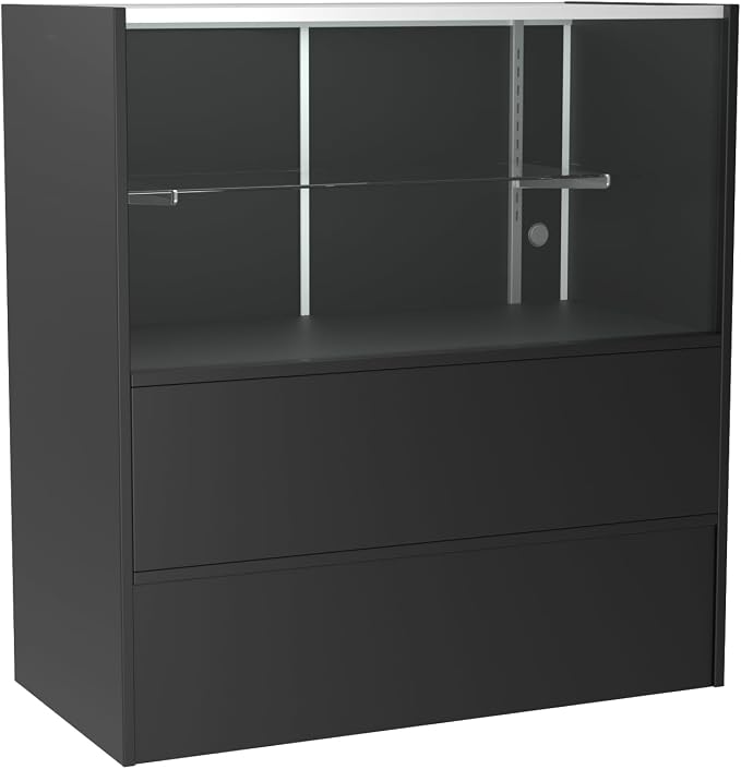 WISDOMFUR 3-Foot Display Showcase, Black, 36" x 18" x 38" | Half Vision Retail Cabinet, Glass Top, Storage Base