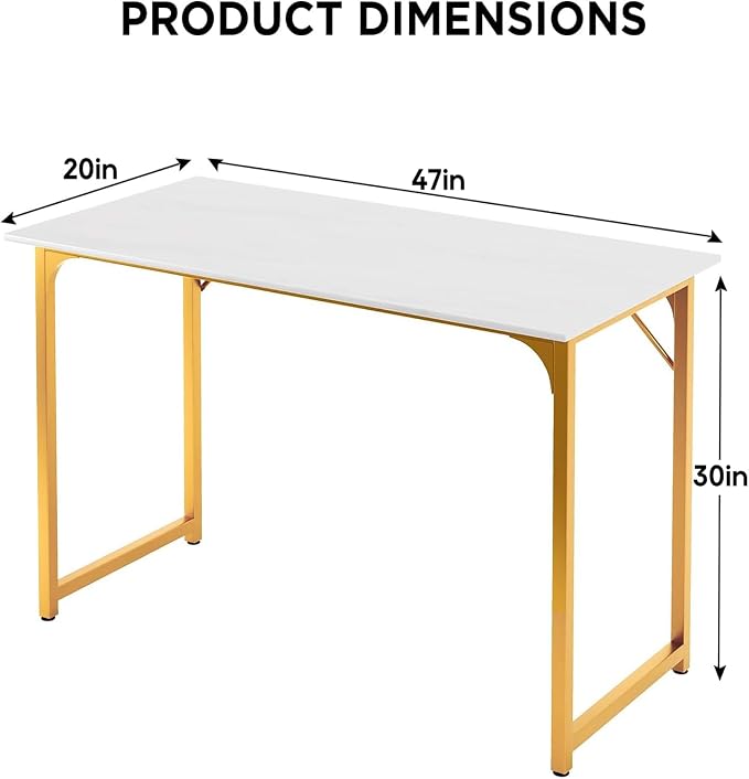 PayLessHere | 47 Inch Computer Desk | White Gold | Sturdy Office Desk | Metal Frame, Adjustable Feet | Water-Resistant, Scratchproof Surface | Writing Table for Home Office or Study | Pack of 1