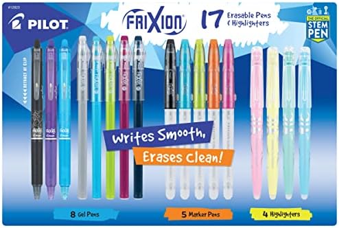 PILOT, FriXion Assorted Erasable Gel Ink Pens, Marker Pens & Highlighters, Pack of 17, Assorted Colors