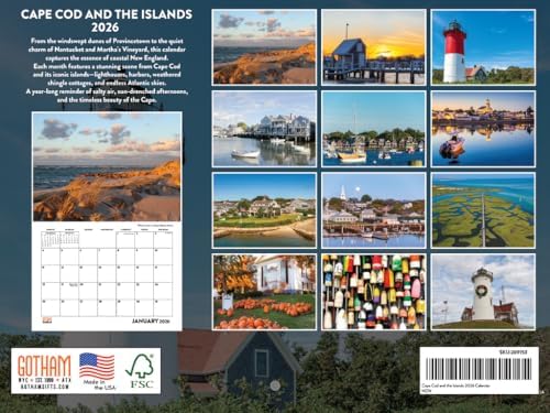 Cape Cod Calendar 2026 Nantucket Marthas Vineyard Wall 12 Month Monthly MA Scenic Souvenirs Themed Gifts | American Made In The USA