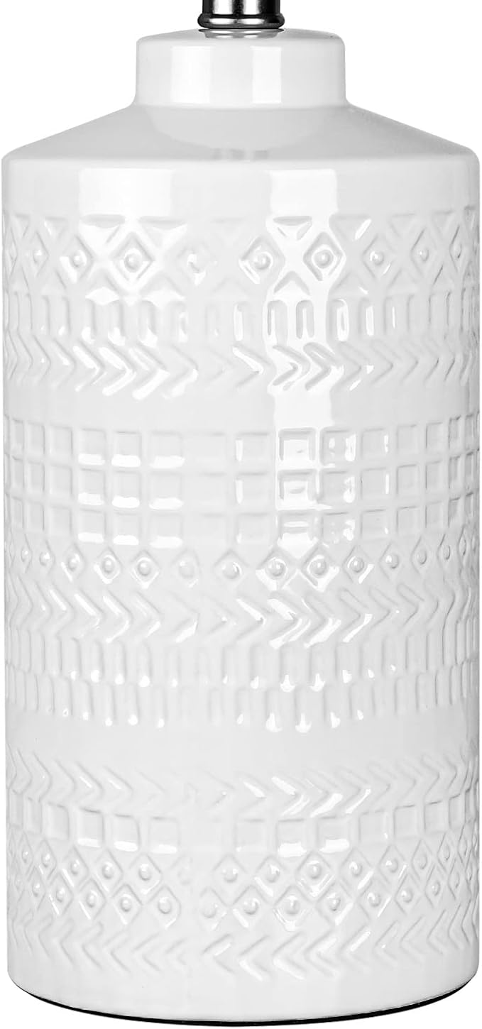JUNNAI 24.5" White Ceramic Table Lamp 3-Way Dimmable Nightstand with White Linen Shade Bedside Lamp for Bedrooms & Living Room Office Reading(Bulb Included)