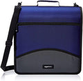 Amazon Basics Durable 3 Ring Zipper Binder with Multiple Pockets and Shoulder Strap, D-Ring Closure, Large Capacity, 4 inches, Blue