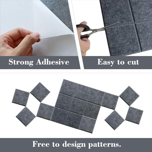 6 Packs Deep Grey Cork Board Felt Board Tiles, Bulletin Board 12"X12" with 30 Push Pins, Felt Board for Home Kitchen Office Decor, Self-Adhesive Corkboard Tiles for Walls School Message Display Board