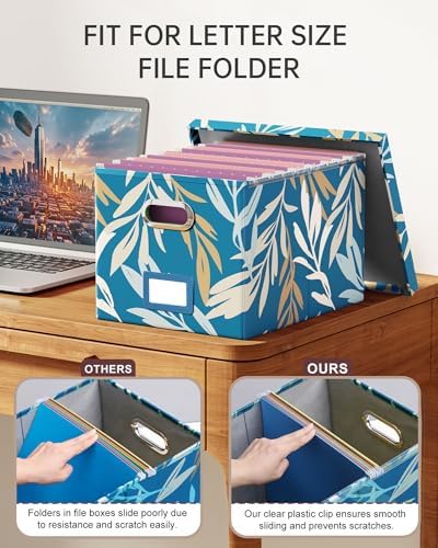 Oterri File Organizer with Lid, File Box, File Cabinet for Letter File Folder Storage, Hanging File Organizer for Office/Decor/Home,Document Organizer, 1 Pack,Leaf Blue-Box Only