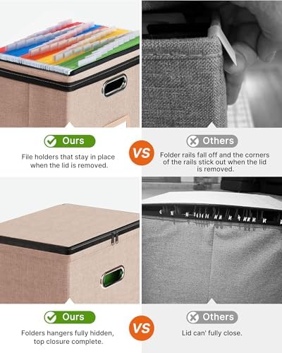 Oterri File Box Small 1-Pack Mesh Pockets Hanging Organizer for Letter-Size | Dustproof Lid. 3 Mesh Pockets. Collapsible Scratch-Resistant GRS Linen. Slide Rails. Office, Home, Dorm