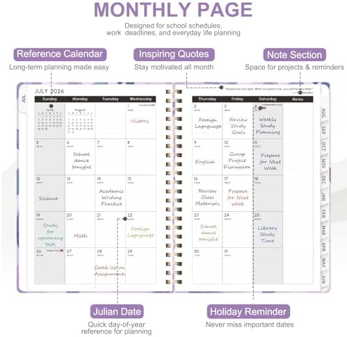 Planner 2026-2027, Weekly and Monthly Academic Year Calendar Planner, July 2026 - June 2027, Daily Agenda Book for Office School Supplies, A5(6.3'' x 8.5'')