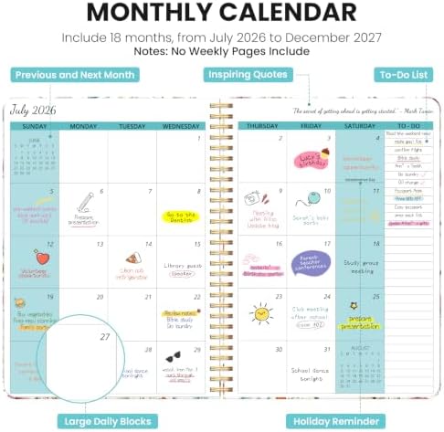 Monthly Planner 2026-2027, 18-Month Aesthetic Calendar, Jul 2026-Dec 2027
