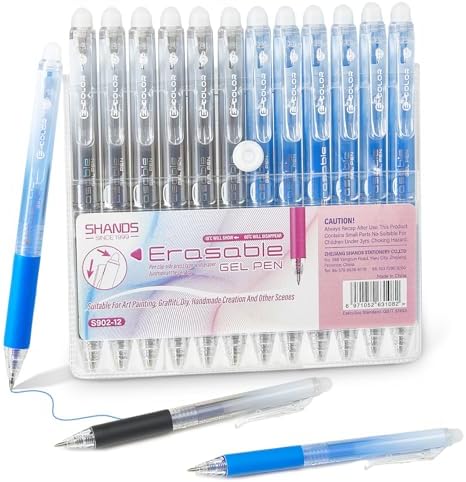 12Pcs Retractable Erasable Gel Pens Clicker,Fine Point 0.7mm Smooth Writing Pens,For Writing Journaling Taking Notes School Office Home. (6Black+6Blue)
