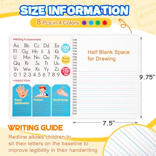 Henoyso 8 Pack Primary Composition Notebook, 100 Pages,Fresh Color