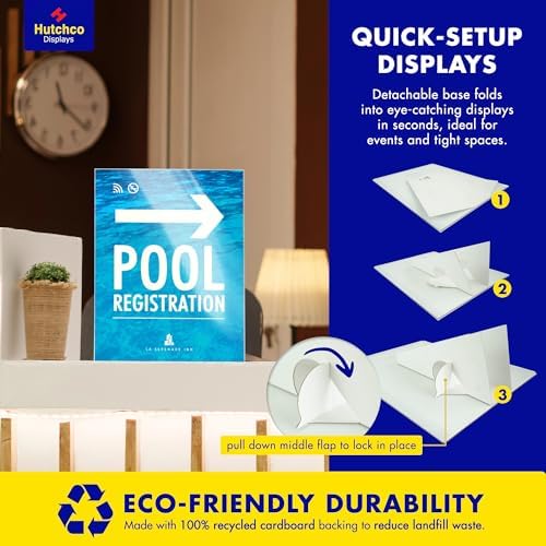 Paper Sign Holder (11 x 14 Inches) Plastic Countertop Display w/Shatterproof (No Acrylic) Clear Design & Cardboard Easel Back Tabletop Slant Support for Stackable Lightweight Portable by Hutchco