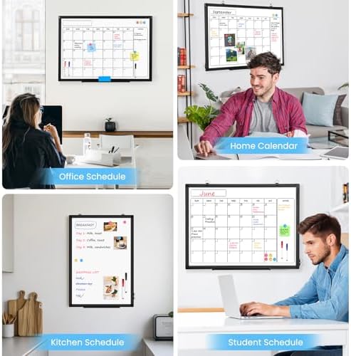 Whiteboard Calendar 30x20 Monthly Magnetic Dry Erase Board, Black
