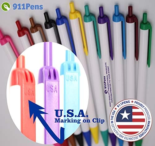 USA Made, Personalized Writing Ink Ballpoint Novelty Pens, Custom Printed with Your Logo & Text (Pack of 500 White Pens with Teal Trim)