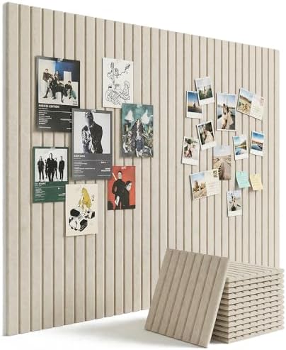 Aothia 12-Pack Felt Bulletin Board Tiles 48"x36", Modular Pin Board for Notes, Photos & Mood Boards, Cork Board Alternative for Smooth Walls, 0.35" Thick, 70 Adhesive Tabs & 40 Pins, Oatmeal