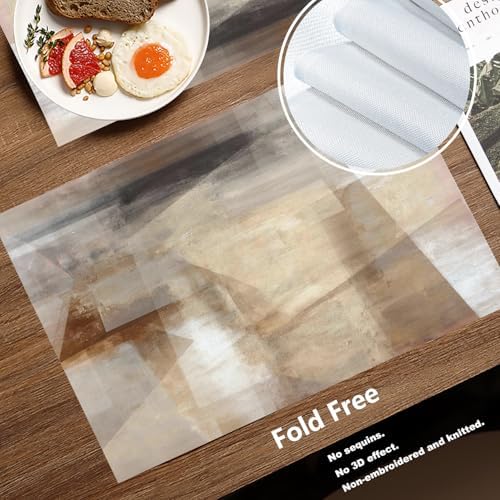 Batmerry Brown Abstract Art Linen Placemats Set of 6, Beige Painting Washable Table Mats for Kitchen Table Thickened Heat Insulation Dining Set Indoor Outdoor 12X18 in