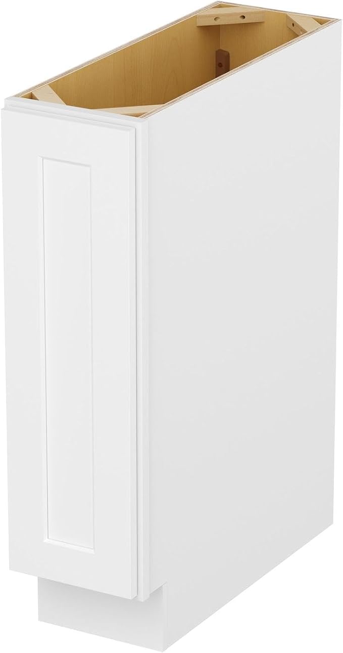Furinno Shaker Tray Bases Kitchen Cabinet, 1-Door, White | 24 D x 9 W x 34.5 H, Adjustable Hinges, Soft-Close Shaker-Style Door, Ready to Assemble, Plywood, for Pantry, Dining Room
