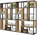Wood Industrial Cube Bookcase with Shelves & Open Back Iron Bookshelf Floor Steel & Wood Shelf Multi-Layer Shelf Storage Rack Office Partition Display Rack Natural 94.5" L x 9.8" W x 78.7" H