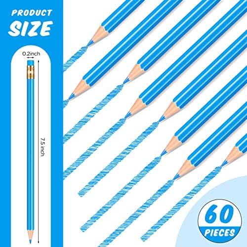 Tatuo 60 Pcs Pencils Pre Sharpened Checking Pencils with Eraser Erasable Colored Pen for Map Coloring Tests Sketch School Office Editing Kids Adults Favors Grading(Blue)