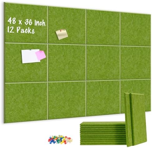 DOLLAR BOSS Felt Cork Board Tiles 48" x 36" Bulletin Board, 12 Pcs Green