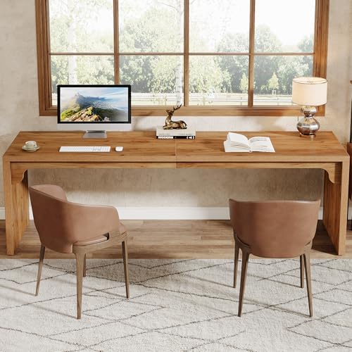 Tribesigns 78.7-Inch Extra Long Desk, Two Person Long Computer Desk, Double Writing Table for Home Office, Light Walnut Brown