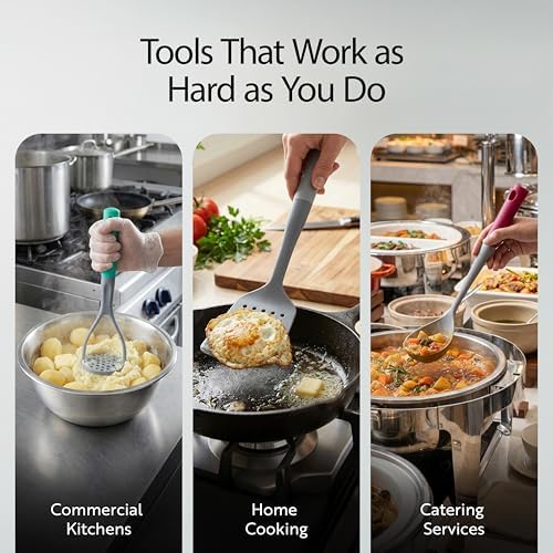 Restaurantware Silicone Utensil Set Pack of 1 Non-Slip Handle 6-Piece Nylon Kitchen Tool Set, Heat-Resistant Dishwasher-Friendly Cooking Accessories, Durable Gray and White Cooking Utensils