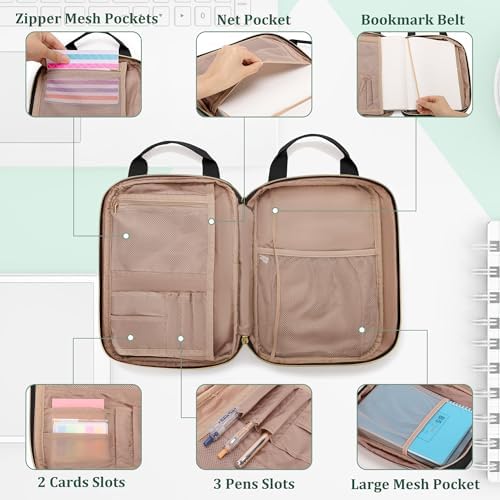 Teamoy Journal Supplies Storage Case, Planner Bag with Pen Slots, Black