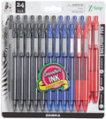 Zebra Pen Z-Grip Retractable Ballpoint Pen, Black, Blue, Red, 1.0mm, 24-Pk