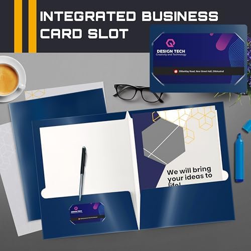 Better Office Products 2 Pocket Glossy Laminated Navy Blue Paper Folders, Box of 25, Letter Size, Dark Blue Paper Portfolios 25 Pack