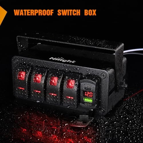 Nilight 4 Gang Rocker Switch Box w/Voltmeter PD Type C and USB Socket