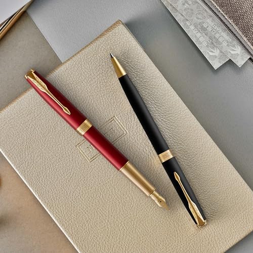 Parker Sonnet Ballpoint Pen | Red Lacquer with Gold Trim | Medium Point Black Ink | Gift Box