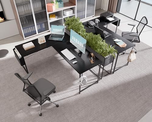 Pamray 64.5 Inch Reversible L Shaped Gaming Desk Large Corner Computer Desk with Storage Bag Home Office Table for Writing Study Black