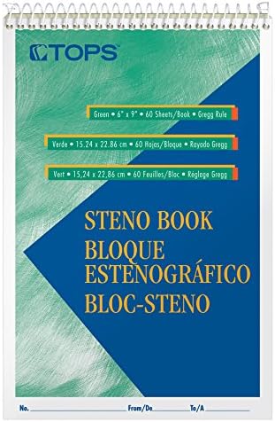 TOPS Steno Books, 6" x 9", Gregg Rule, Green Tint Paper, 60 Sheets, 12 Pack (8001)
