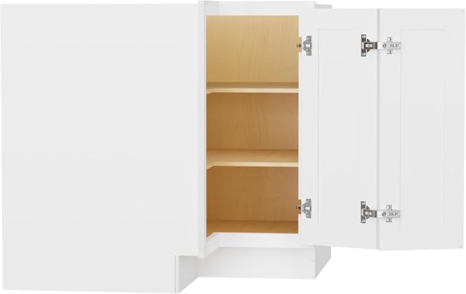 Furinno Shaker EZ Reach Base Corner Diagonal 3-Tier Kitchen Cabinet, White | 24 D x 33 W x 34.5 H, Adjustable Hinges, Soft-Close Shaker-Style Door, Ready to Assemble, Plywood, for Pantry, Dining Room