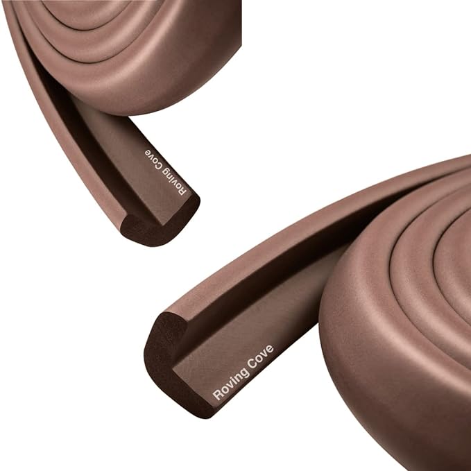 Roving Cove HeftyFit Edge Protector for Baby Proofing (12ft Large Edge Only), Heavy-Duty Soft Rubber Foam Furniture Edge Bumper Guard, Desk Edge Cushion, Wall Corner Covers, 3M Adhesive, Coffee Brown