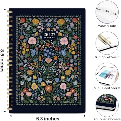 Planner 2026-2027, A5 (6.3" x 8.5") Hardcover Weekly & Monthly Planner July 2026 - June 2027 with Monthly Tabs, Academic Planner for School, Work and Office, Garden of Whimsy
