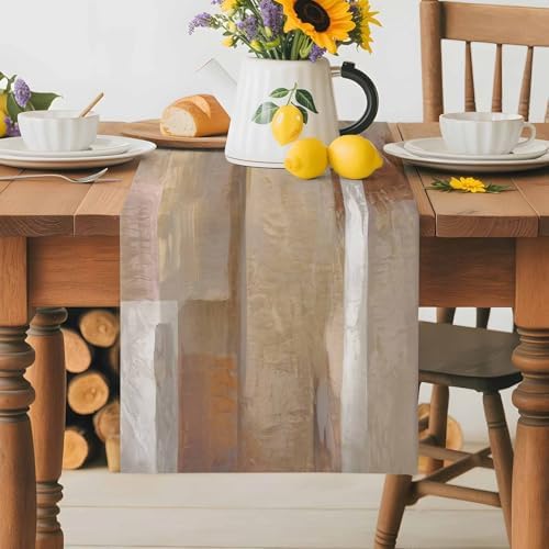 Brown Graffiti Art Table Runner Dresser Scarf 13 x 120 Inch Abstract Mottled Color Block Geometric Table Runners Non-Slip Heat Resistant Kitchen Dining Table Decor for Home Holidays Indoor Outdoor