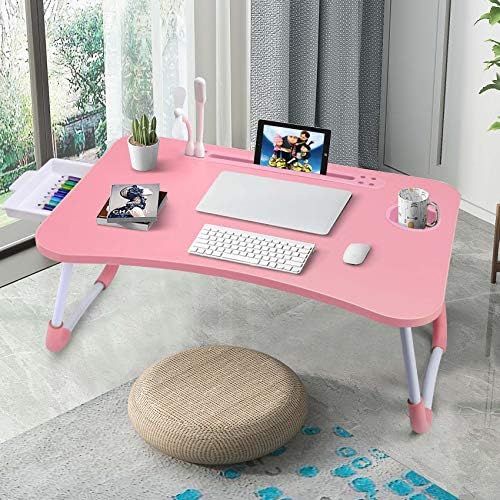 Slendor Bed Desk for Laptop and Writing with Storage, Cup Holder, Light
