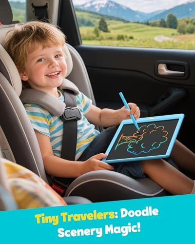 TEKFUN LCD Writing Tablet for Kids, 10-inch Coloring Drawing Pad, Mess Free Doodle Board, Airplane Travel Toys for Boys and Toddlers, Road Trip Essentials, Gifts for 3 4 5 6 7 8 Year Old Girls(Blue)