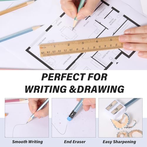 TecUnite 120 Pcs HB Pencils #2 Unsharpened Wood Cased Pencils with Eraser Hexagonal Pencil Cute Graphite No 2 Pen for Adults Gifts Exam School Office Sketching Learning (Multicolor)