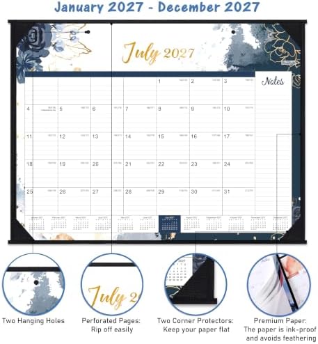 2027 Desk Calendar, Large Desktop Calendar from January - December 2027 | 22" x 17", Desk Pad Calendar, Monthly Desk Wall Planner, Ruled Blocks, Corner Protectors, Schedule Calendar for Home, Office