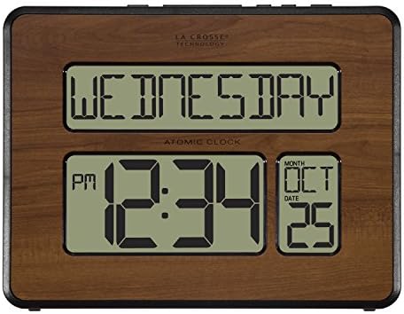 La Crosse Technology 513-1419-WA-INT Atomic Large Full Digital Calendar Clock, Walnut, 9.84"L x 1.14"W x 7.48"H