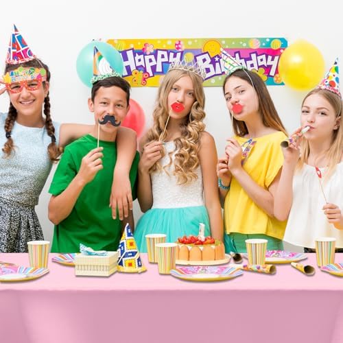 CXPSINC 54 Inch X 300 Feet Plastic Table Cover Roll Disposable Tablecloth with Slide Cutter for All Type/Shape Tables | Party, Banquet, Birthdays, Weddings(Pink, 300 Feet)