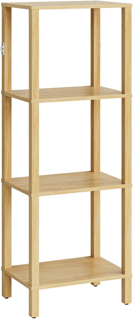 Open Book Shelf, 4 Tier Small Bookshelf, Freestanding Shelf Narrow Bookcase with Open Shelves, 14.96" x 10.63" x 41.26", Book Shelves for Living Room, Office, Study, Oak