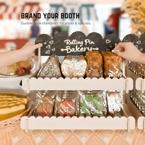 HOTCAN Wooden Cookie Display Stand with Chalkboard Sign for Bakers, Vendors, Craft Fairs | Pastry Display for Market Booths & Events | 2 Tiered Cookie Display for Muffins, Cakes, and Pastries(Natural)