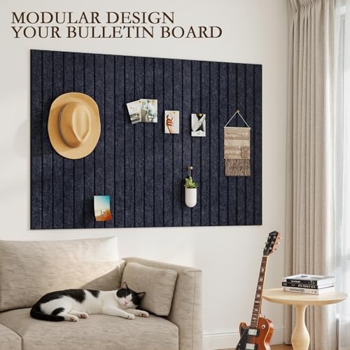 JBER Large Cork Board Alternative 48" x 36" - 12 Pack Self-Adhesive Felt Bulletin Board Tiles, Pin Board Vision Board for Walls, Office & Home Decor(Starlight Blue)